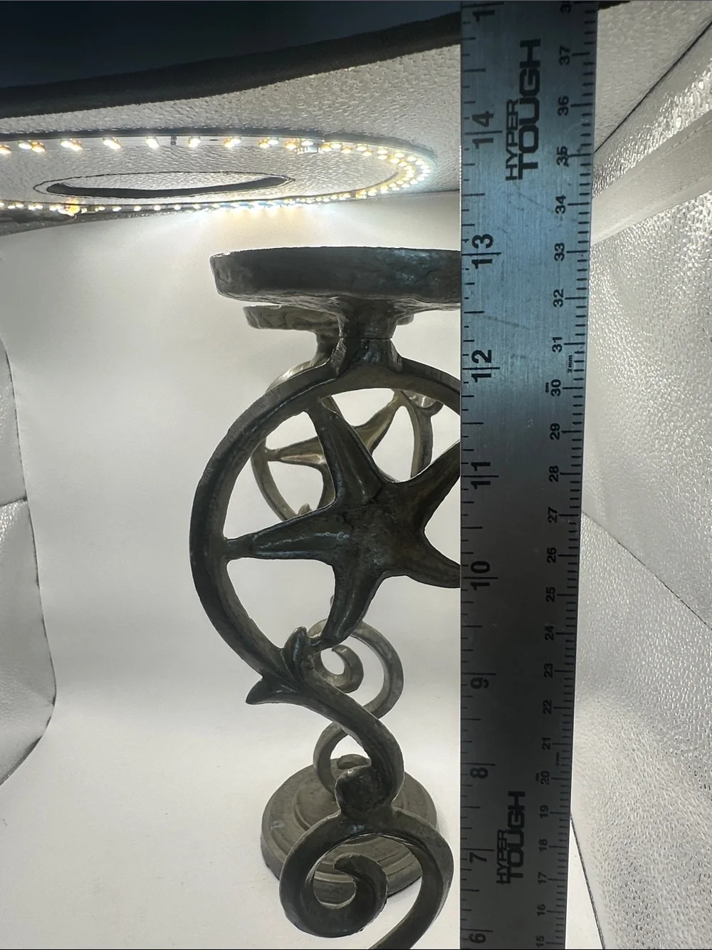Metal Starfish Scroll Candle Holders - silver 13” tall